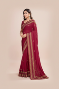 Snuggle Spot Women's Vichitra Silk Embroidery Work Saree With Unstitched Blouse 5.5Mtr (Red)