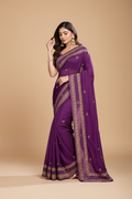 Snuggle Spot Women's Vichitra Silk Embroidery Work Saree With Unstitched Blouse 5.5Mtr (Wine)