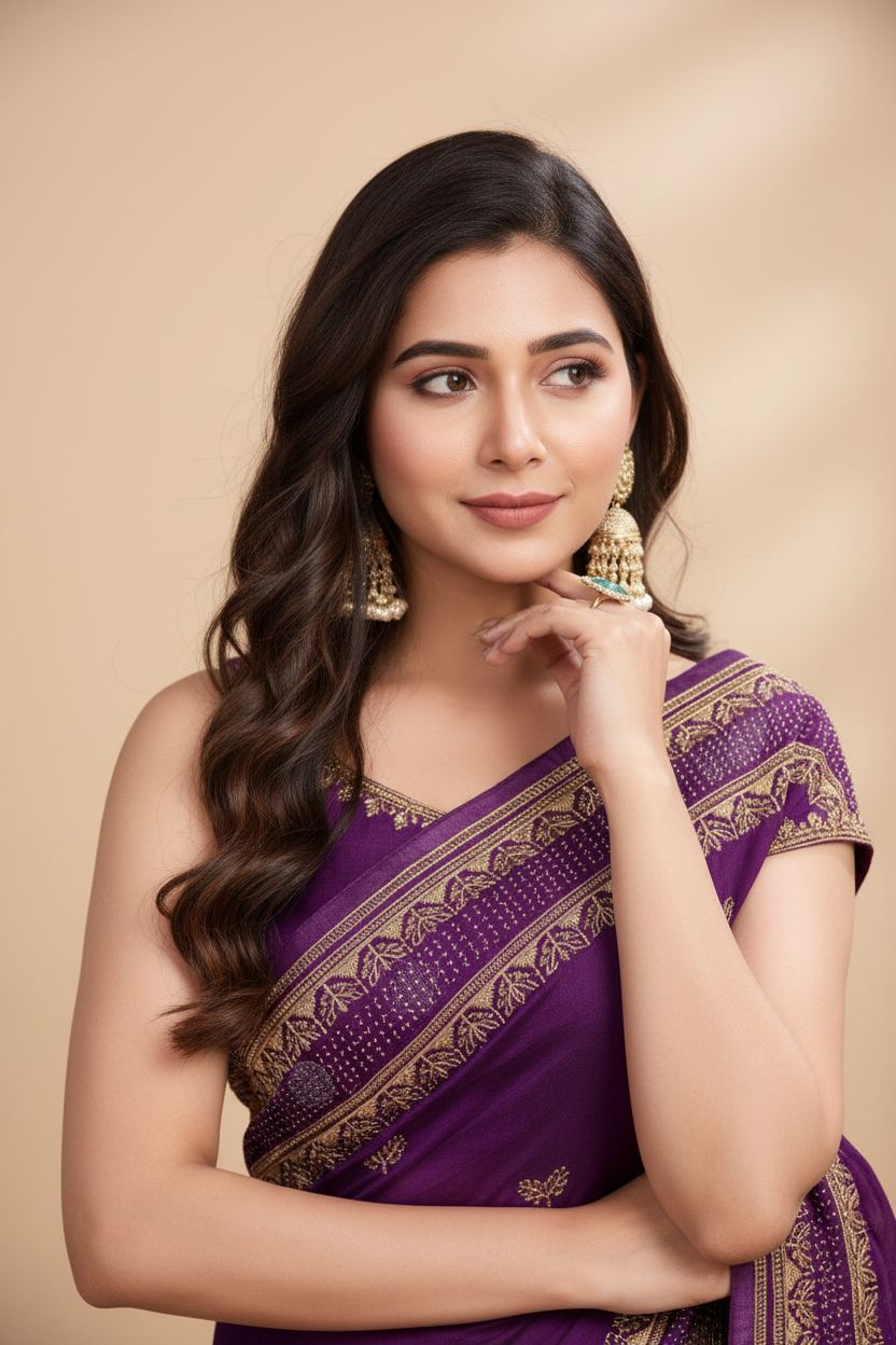 Snuggle Spot Women's Vichitra Silk Embroidery Work Saree With Unstitched Blouse 5.5Mtr (Wine)