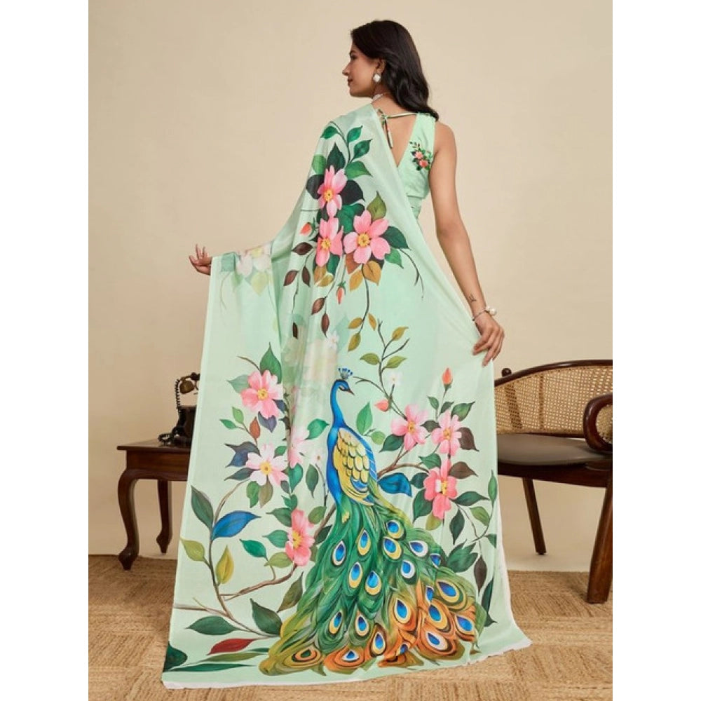 Snuggle Spot Women's Faux_Georgette Printed Saree With Unstitched Blouse 5.5Mtr (Light_Green)