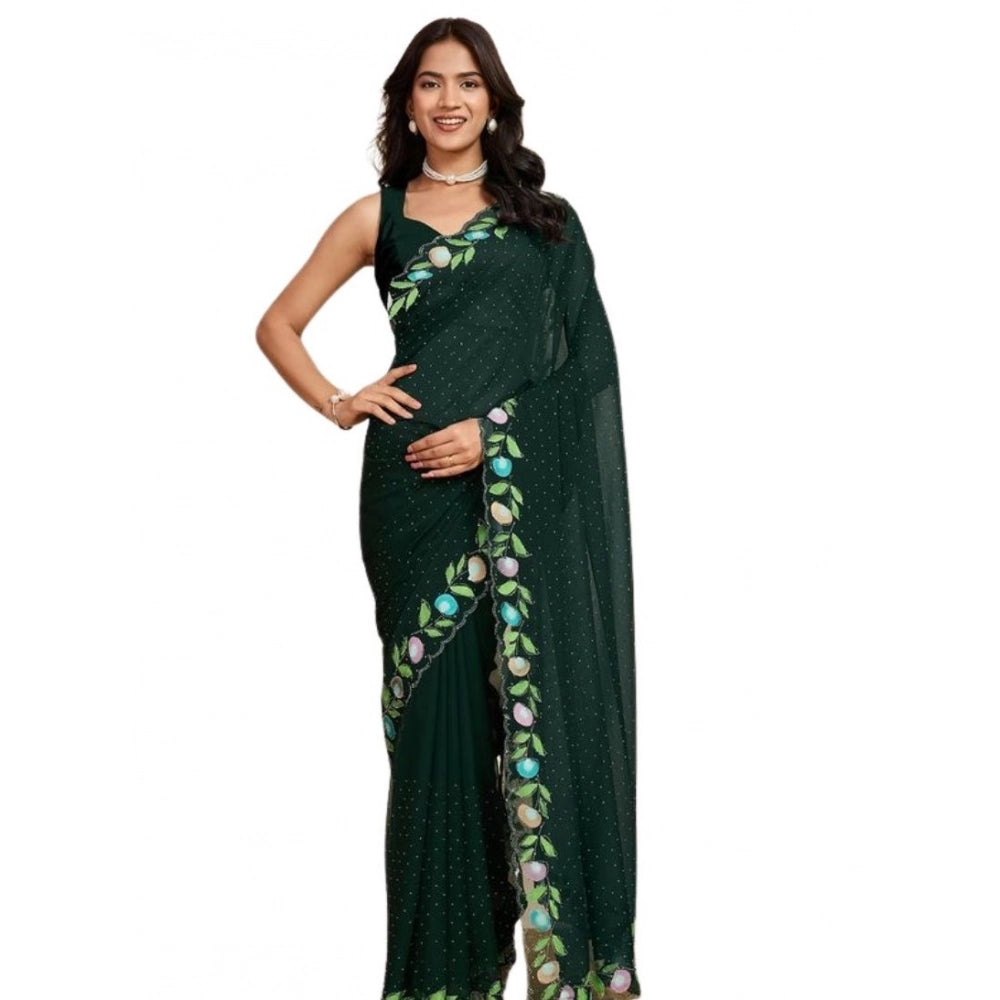 Snuggle Spot Women's Georgette Printed Saree With Unstitched Blouse 5.5Mtr (Green)