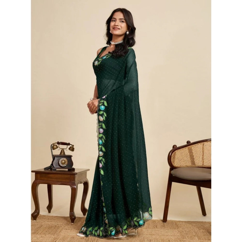 Snuggle Spot Women's Georgette Printed Saree With Unstitched Blouse 5.5Mtr (Green)