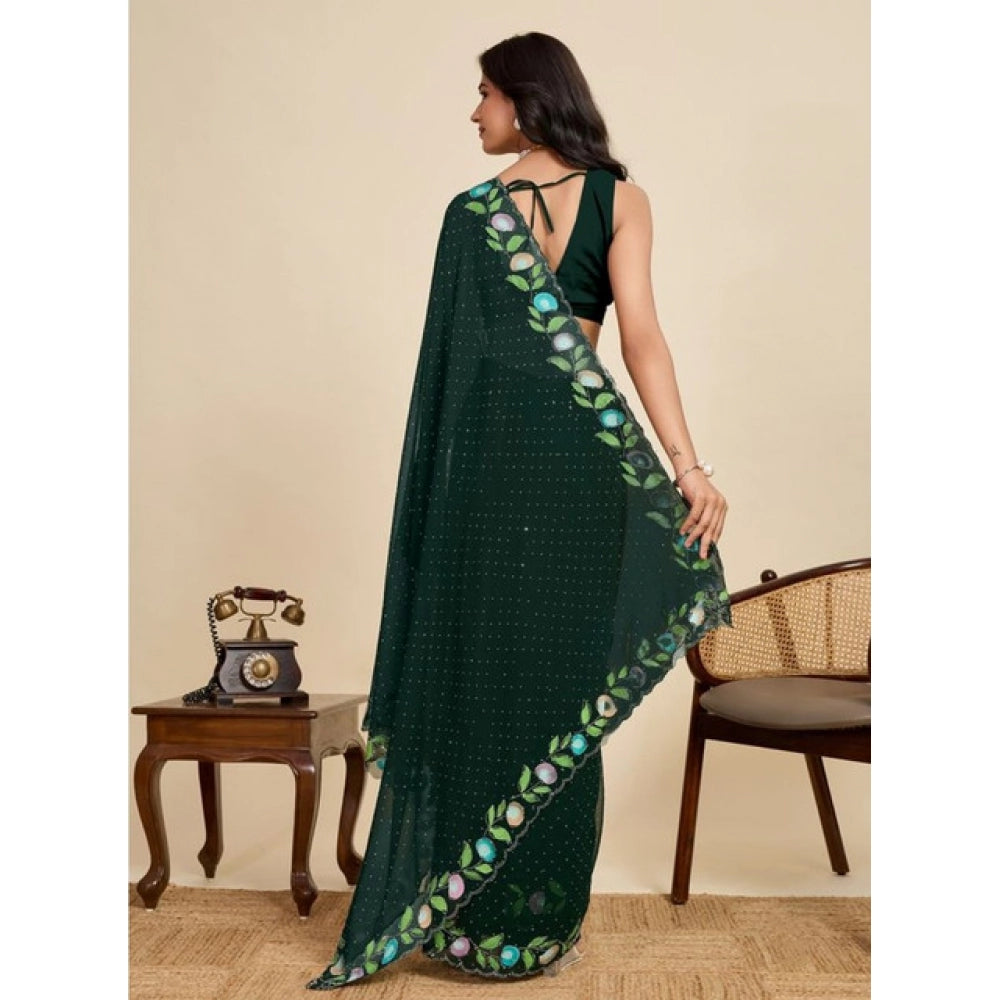 Snuggle Spot Women's Georgette Printed Saree With Unstitched Blouse 5.5Mtr (Green)