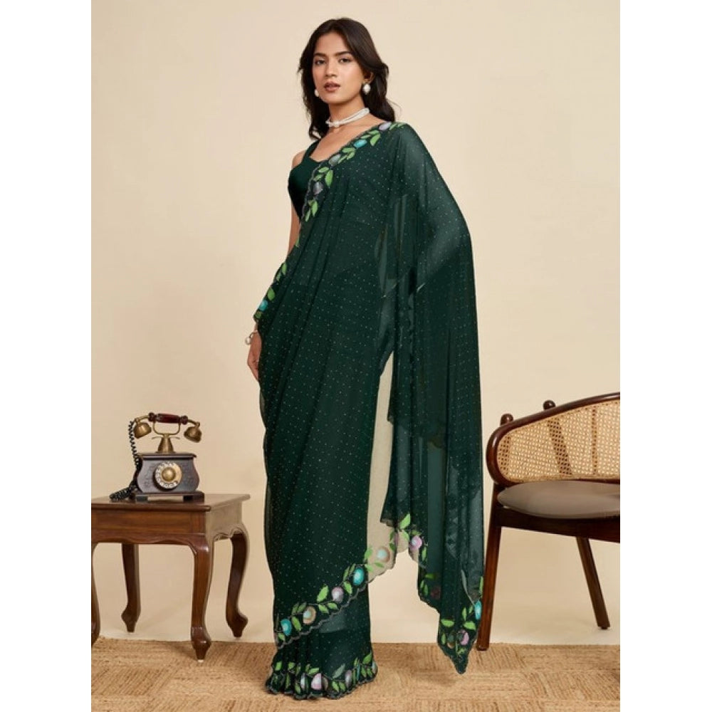 Snuggle Spot Women's Georgette Printed Saree With Unstitched Blouse 5.5Mtr (Green)