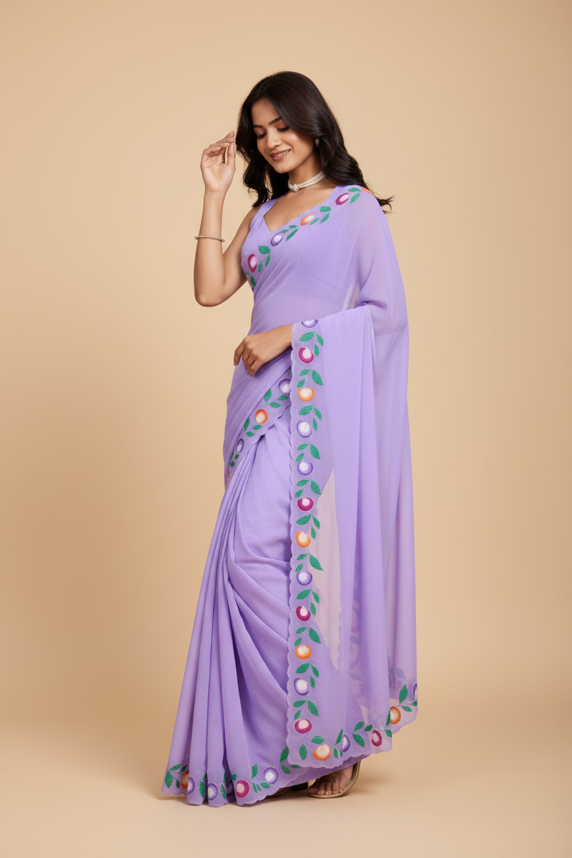 Snuggle Spot Women's Georgette Printed Saree With Unstitched Blouse 5.5Mtr (Lavender)