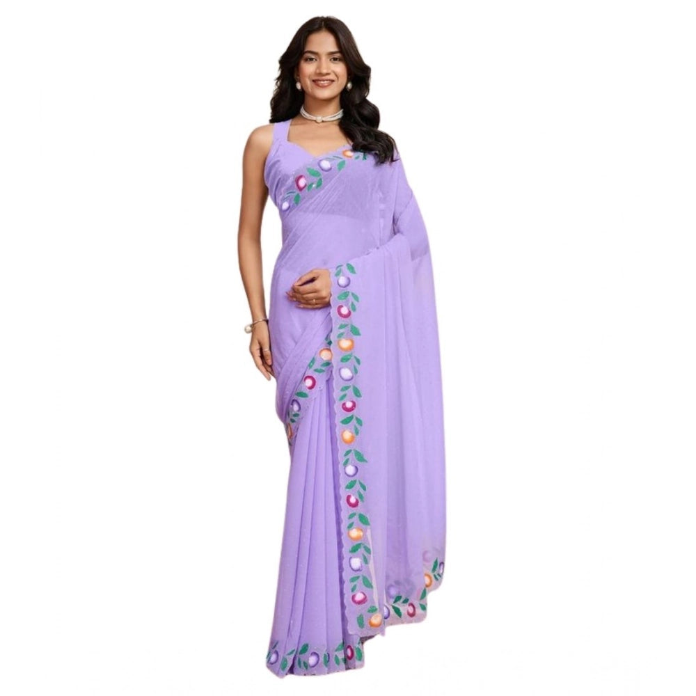 Snuggle Spot Women's Georgette Printed Saree With Unstitched Blouse 5.5Mtr (Lavender)