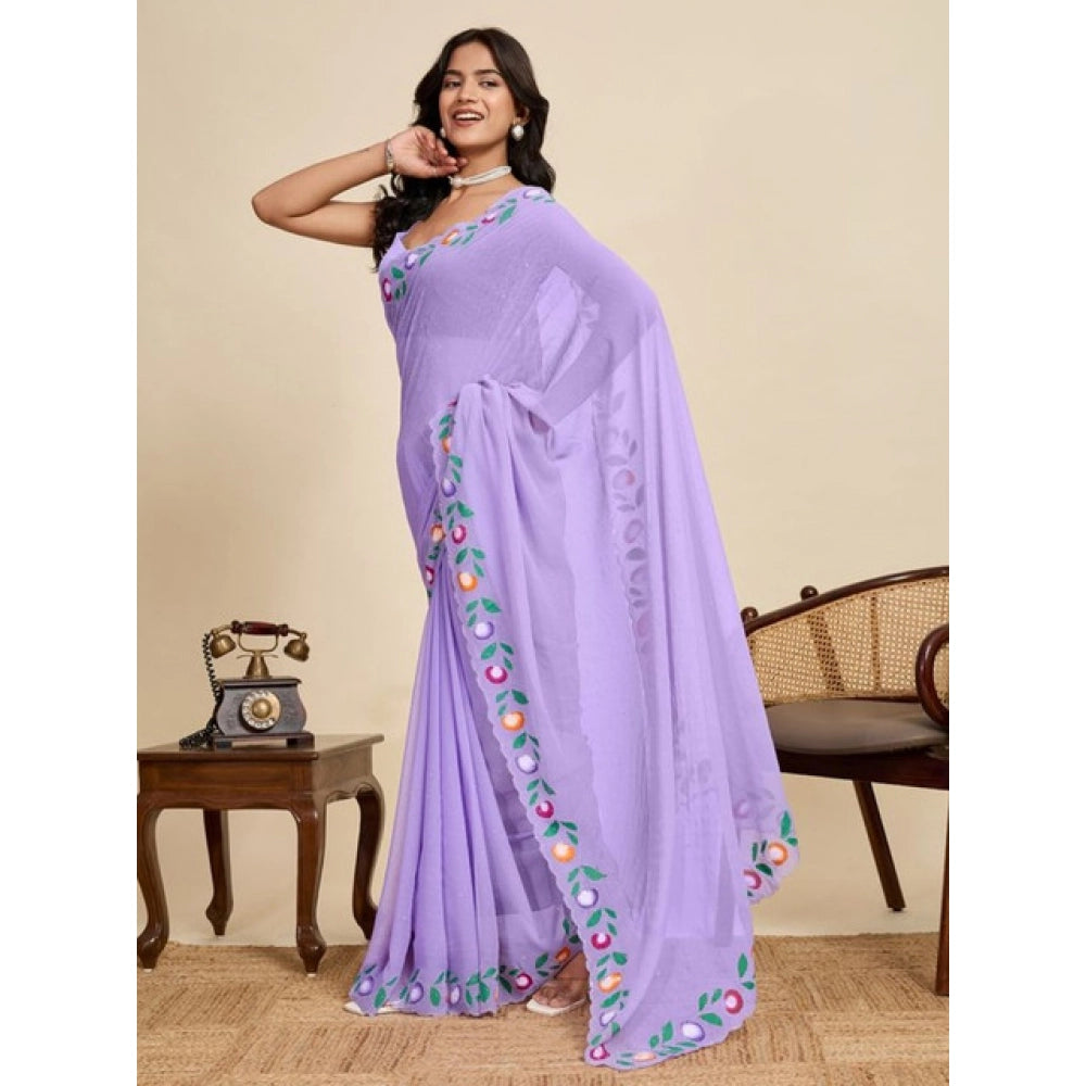 Snuggle Spot Women's Georgette Printed Saree With Unstitched Blouse 5.5Mtr (Lavender)