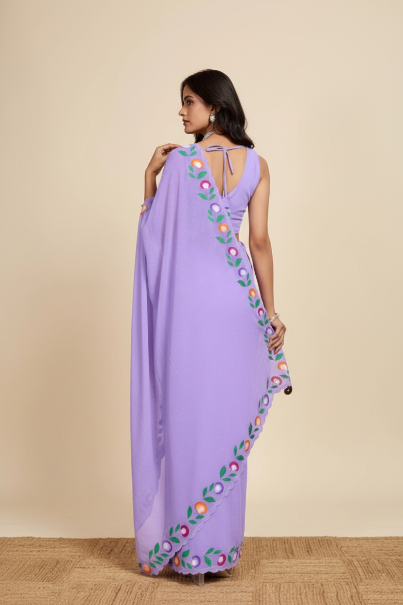 Snuggle Spot Women's Georgette Printed Saree With Unstitched Blouse 5.5Mtr (Lavender)
