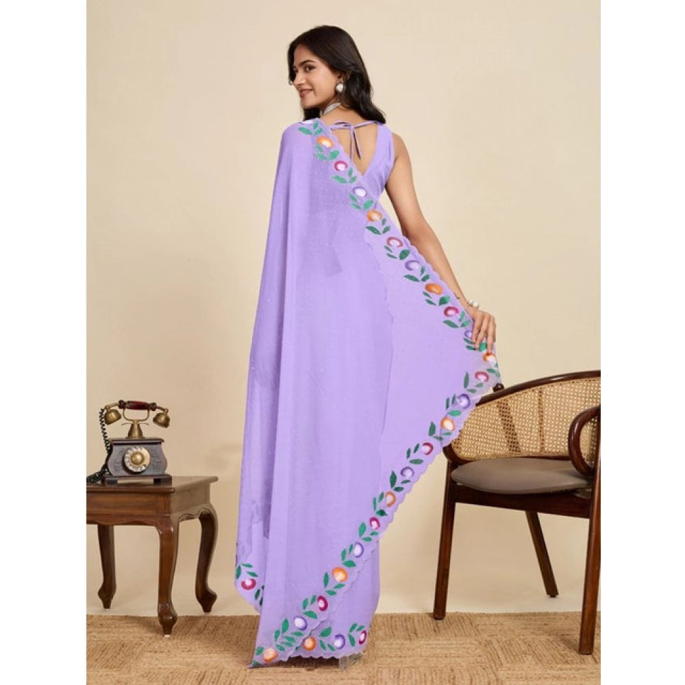 Snuggle Spot Women's Georgette Printed Saree With Unstitched Blouse 5.5Mtr (Lavender)