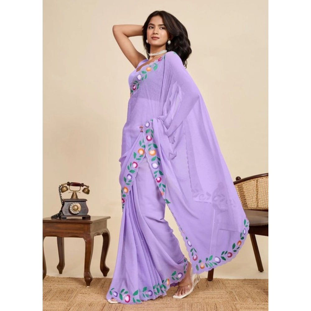 Snuggle Spot Women's Georgette Printed Saree With Unstitched Blouse 5.5Mtr (Lavender)