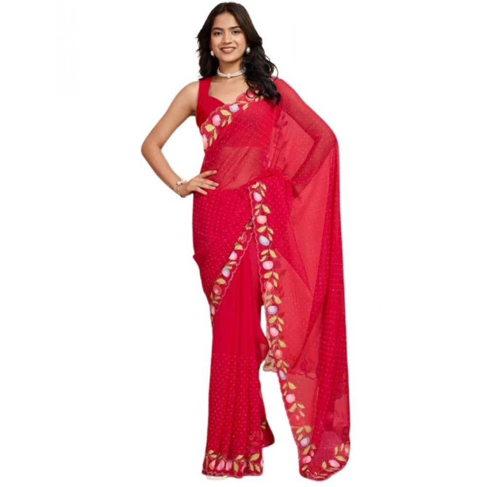 Snuggle Spot Women's Georgette Printed Saree With Unstitched Blouse 5.5Mtr (Red)