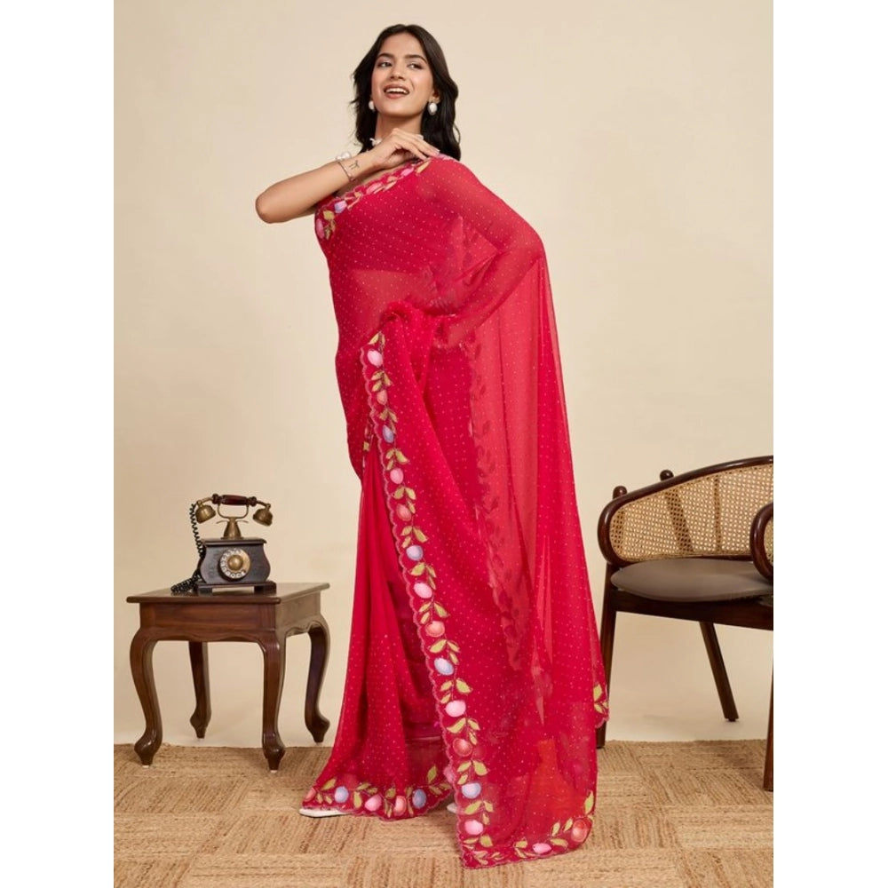 Snuggle Spot Women's Georgette Printed Saree With Unstitched Blouse 5.5Mtr (Red)