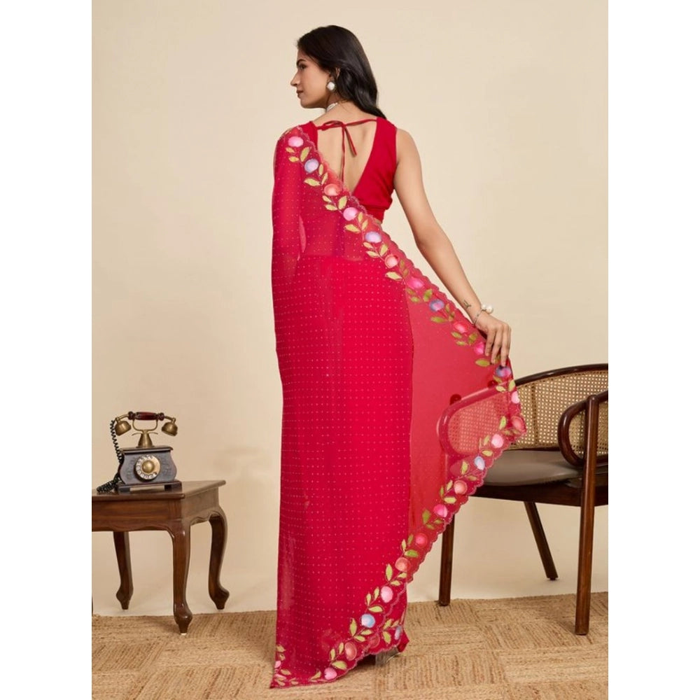 Snuggle Spot Women's Georgette Printed Saree With Unstitched Blouse 5.5Mtr (Red)