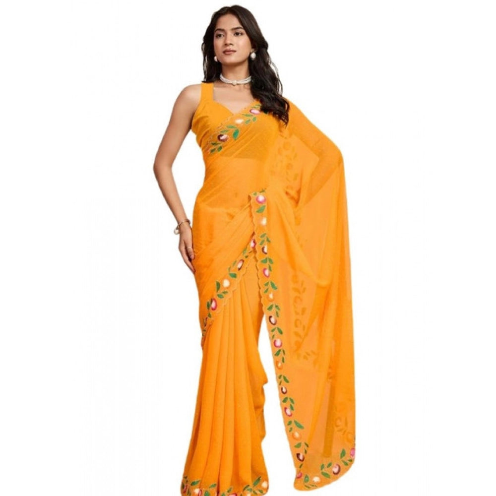 Snuggle Spot Women's Georgette Printed Saree With Unstitched Blouse 5.5Mtr (Yellow)