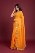 Snuggle Spot Women's Georgette Printed Saree With Unstitched Blouse 5.5Mtr (Yellow)
