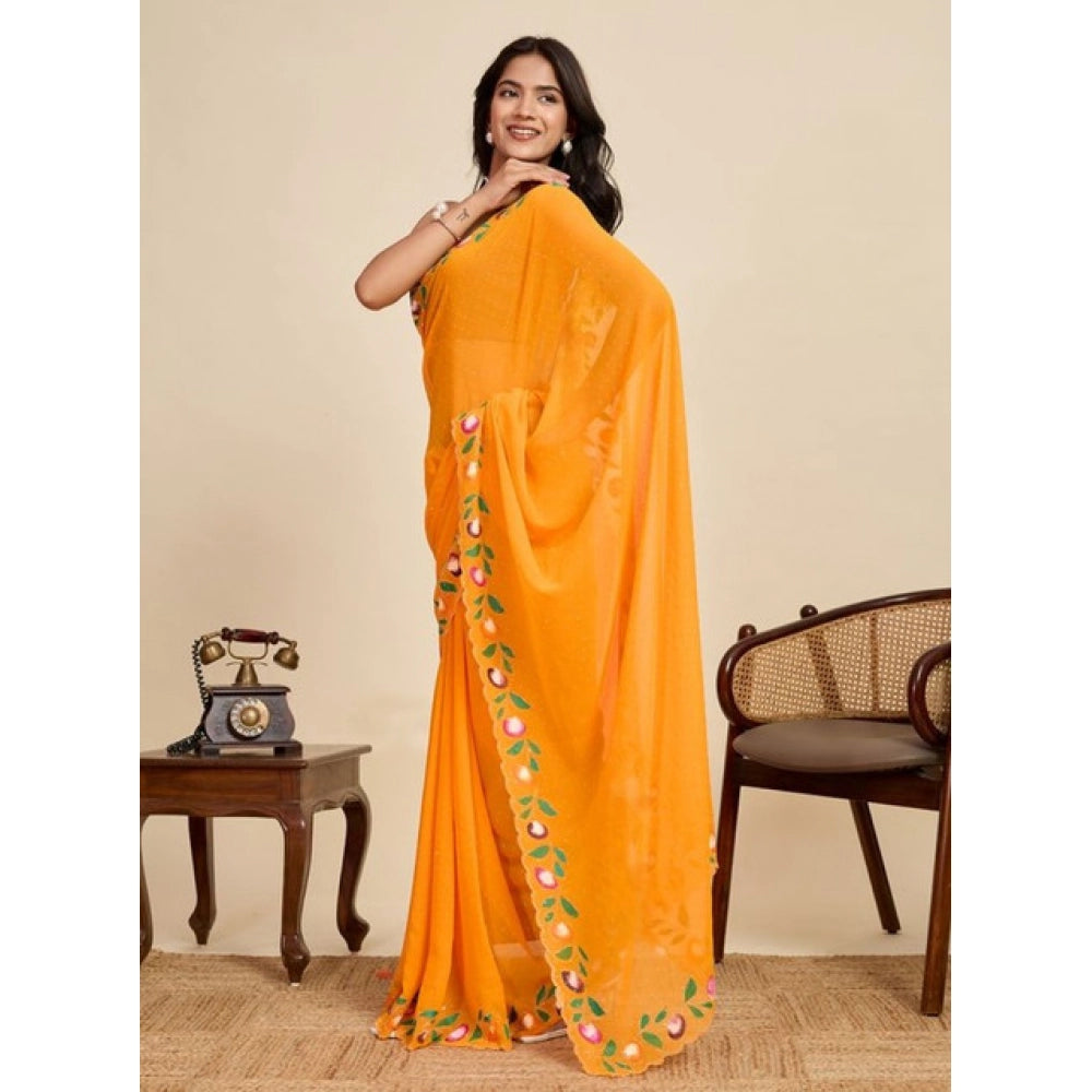Snuggle Spot Women's Georgette Printed Saree With Unstitched Blouse 5.5Mtr (Yellow)