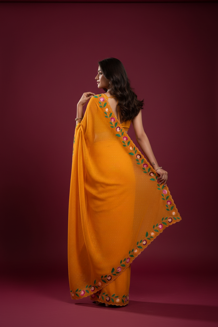 Snuggle Spot Women's Georgette Printed Saree With Unstitched Blouse 5.5Mtr (Yellow)