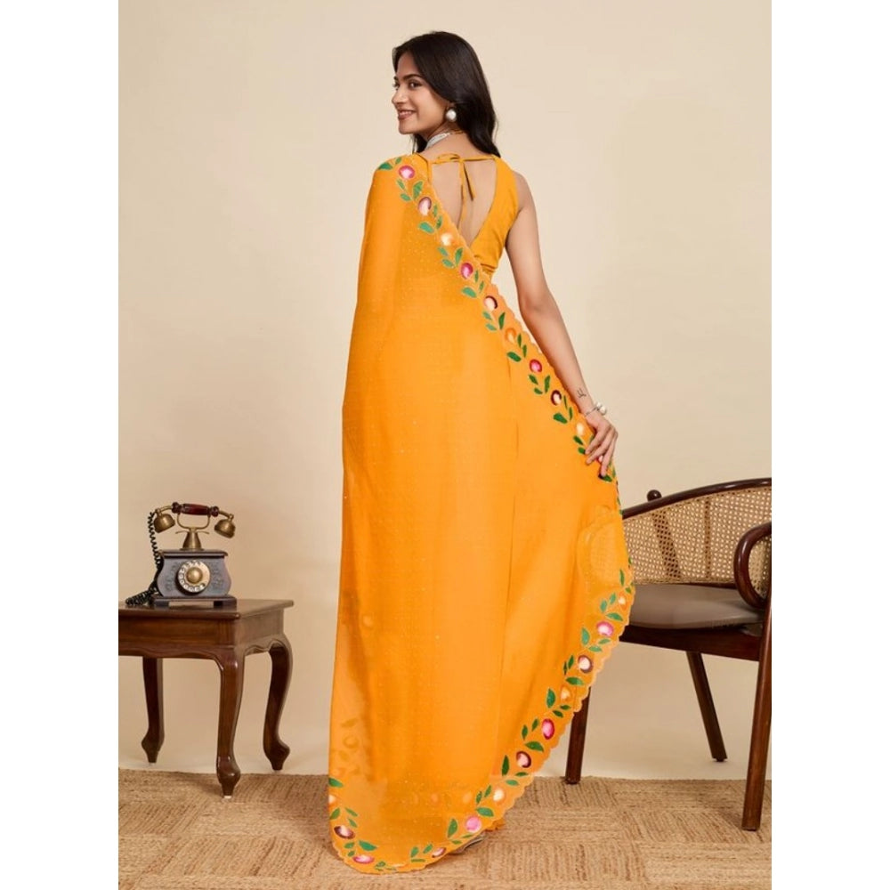 Snuggle Spot Women's Georgette Printed Saree With Unstitched Blouse 5.5Mtr (Yellow)