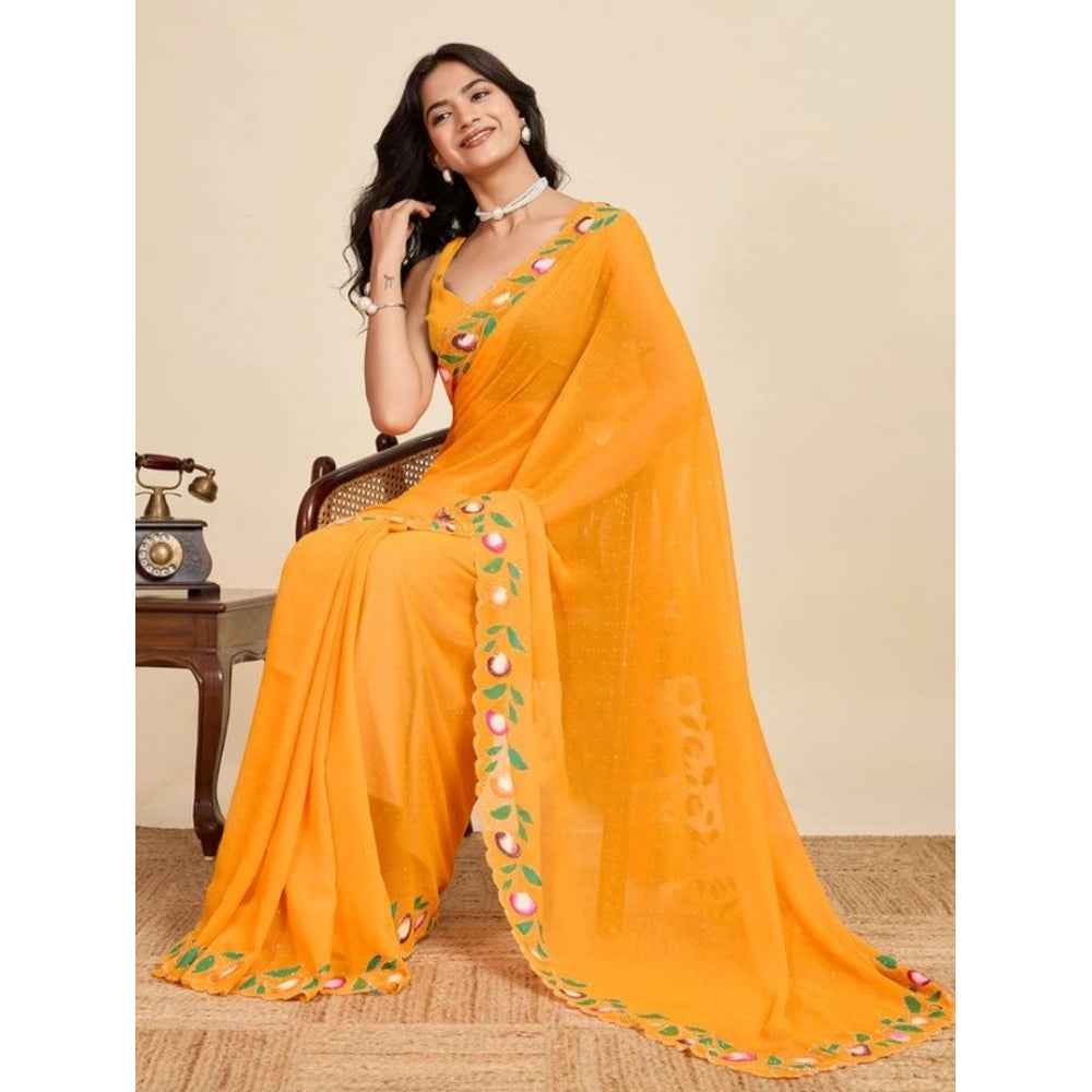 Snuggle Spot Women's Georgette Printed Saree With Unstitched Blouse 5.5Mtr (Yellow)