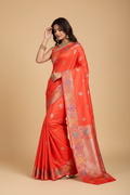 Snuggle Spot Women's Faux_Banarasi_Silk Woven Saree With Unstitched Blouse 5.5Mtr (Coral)