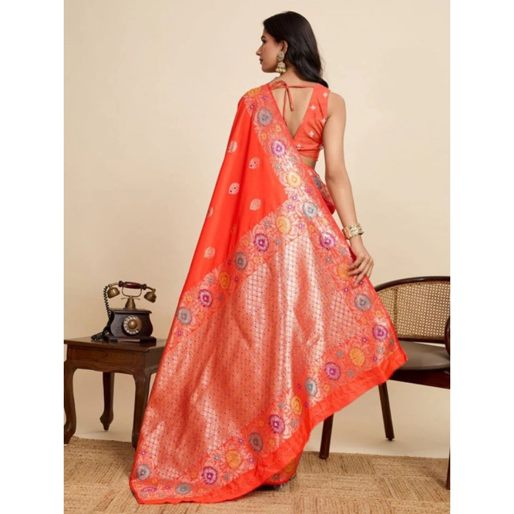 Snuggle Spot Women's Faux_Banarasi_Silk Woven Saree With Unstitched Blouse 5.5Mtr (Coral)