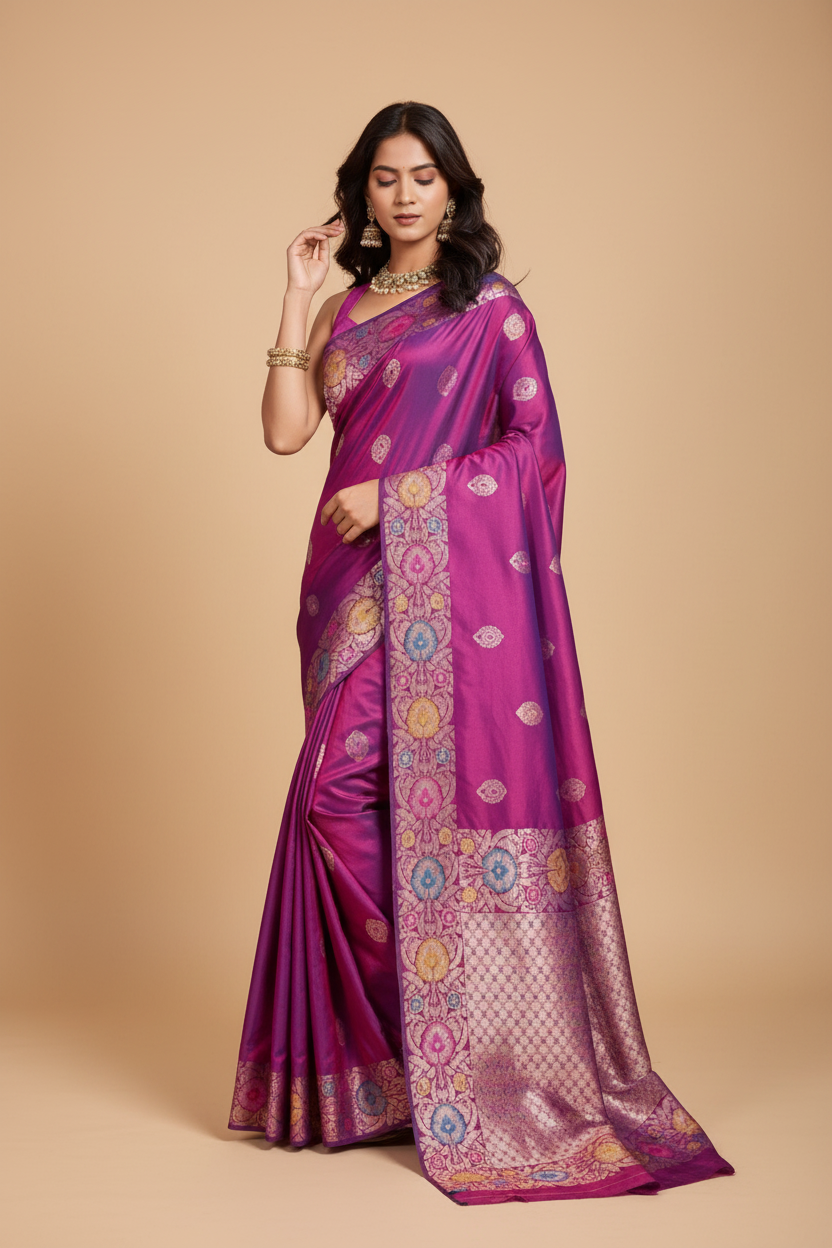 Snuggle Spot Women's Faux_Banarasi_Silk Woven Saree With Unstitched Blouse 5.5Mtr (Magenta)