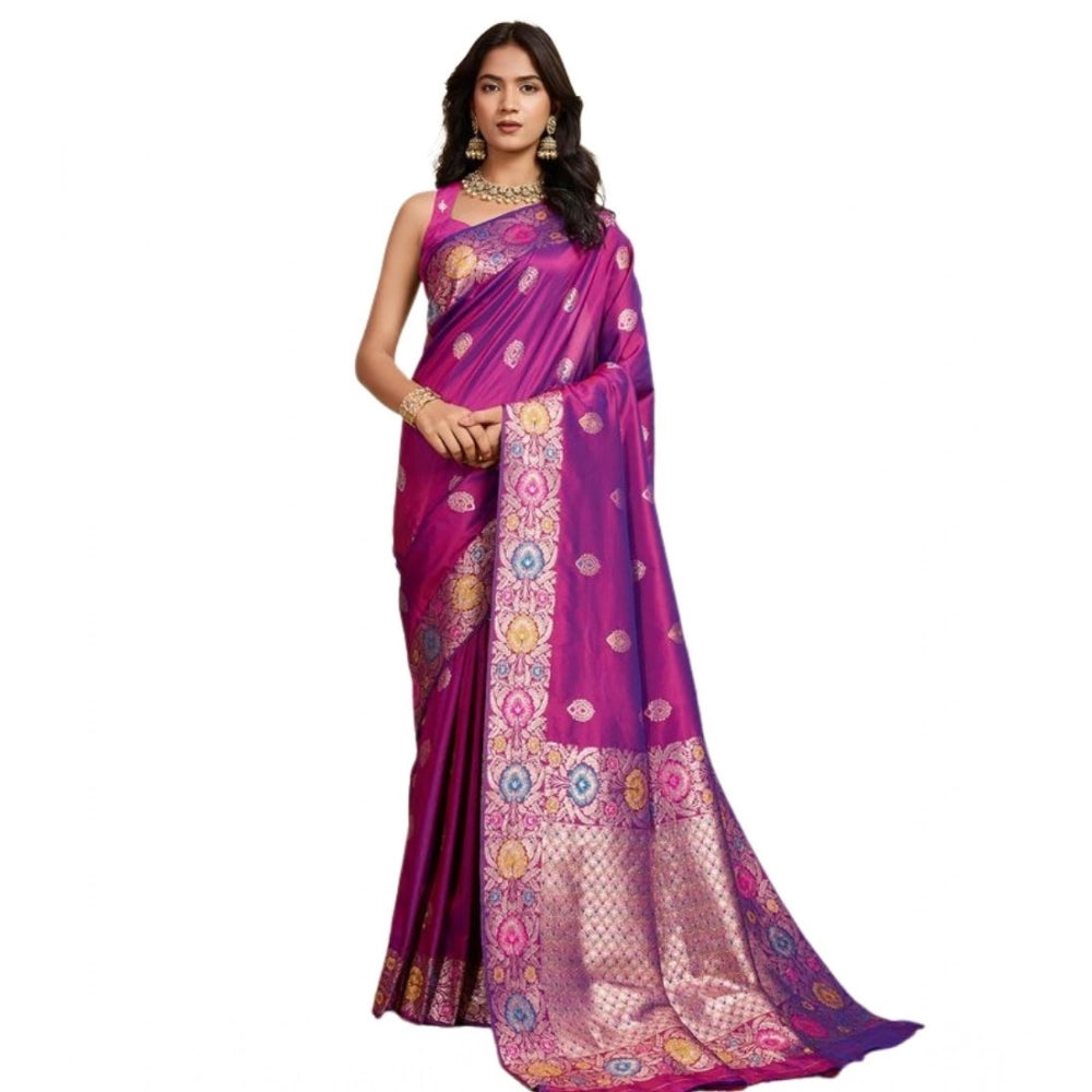 Snuggle Spot Women's Faux_Banarasi_Silk Woven Saree With Unstitched Blouse 5.5Mtr (Magenta)