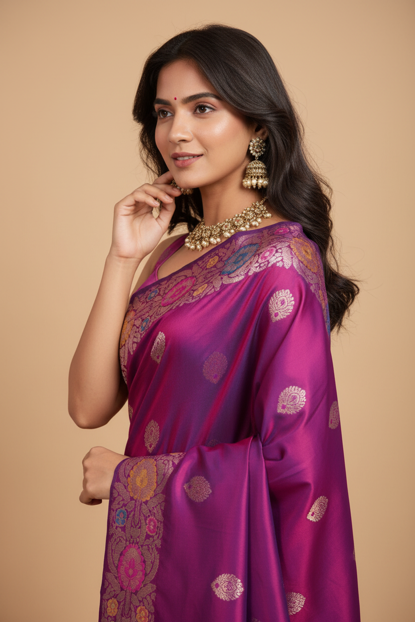Snuggle Spot Women's Faux_Banarasi_Silk Woven Saree With Unstitched Blouse 5.5Mtr (Magenta)