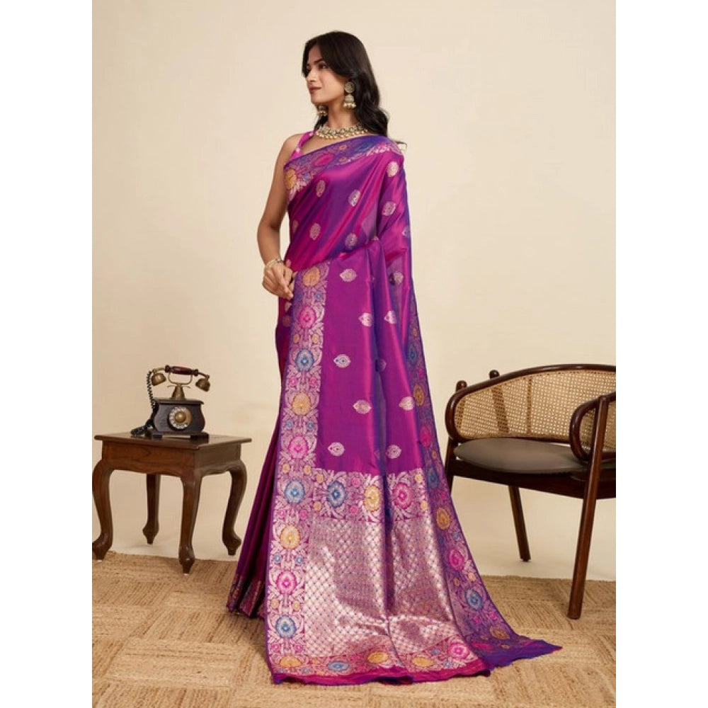 Snuggle Spot Women's Faux_Banarasi_Silk Woven Saree With Unstitched Blouse 5.5Mtr (Magenta)