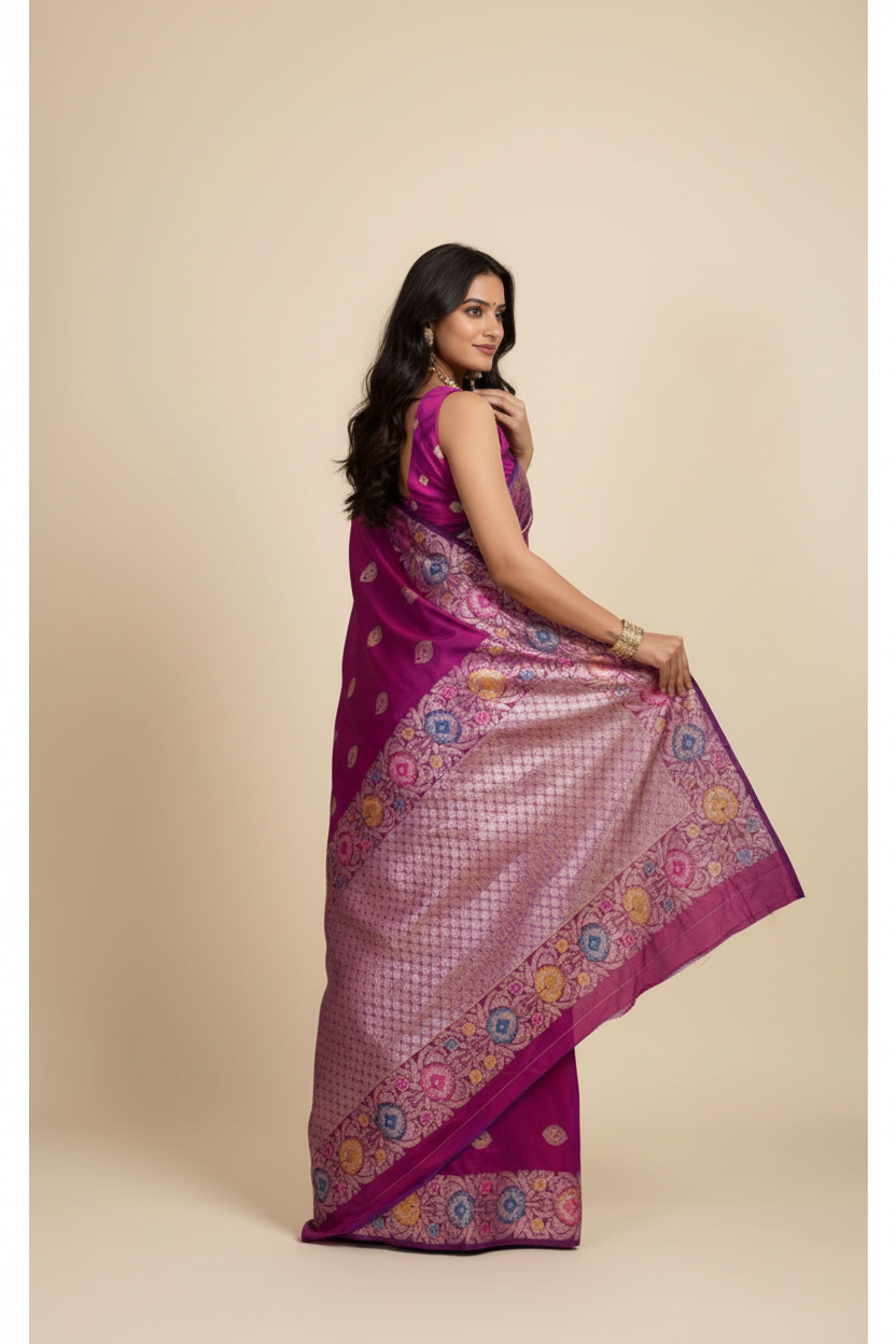 Snuggle Spot Women's Faux_Banarasi_Silk Woven Saree With Unstitched Blouse 5.5Mtr (Magenta)