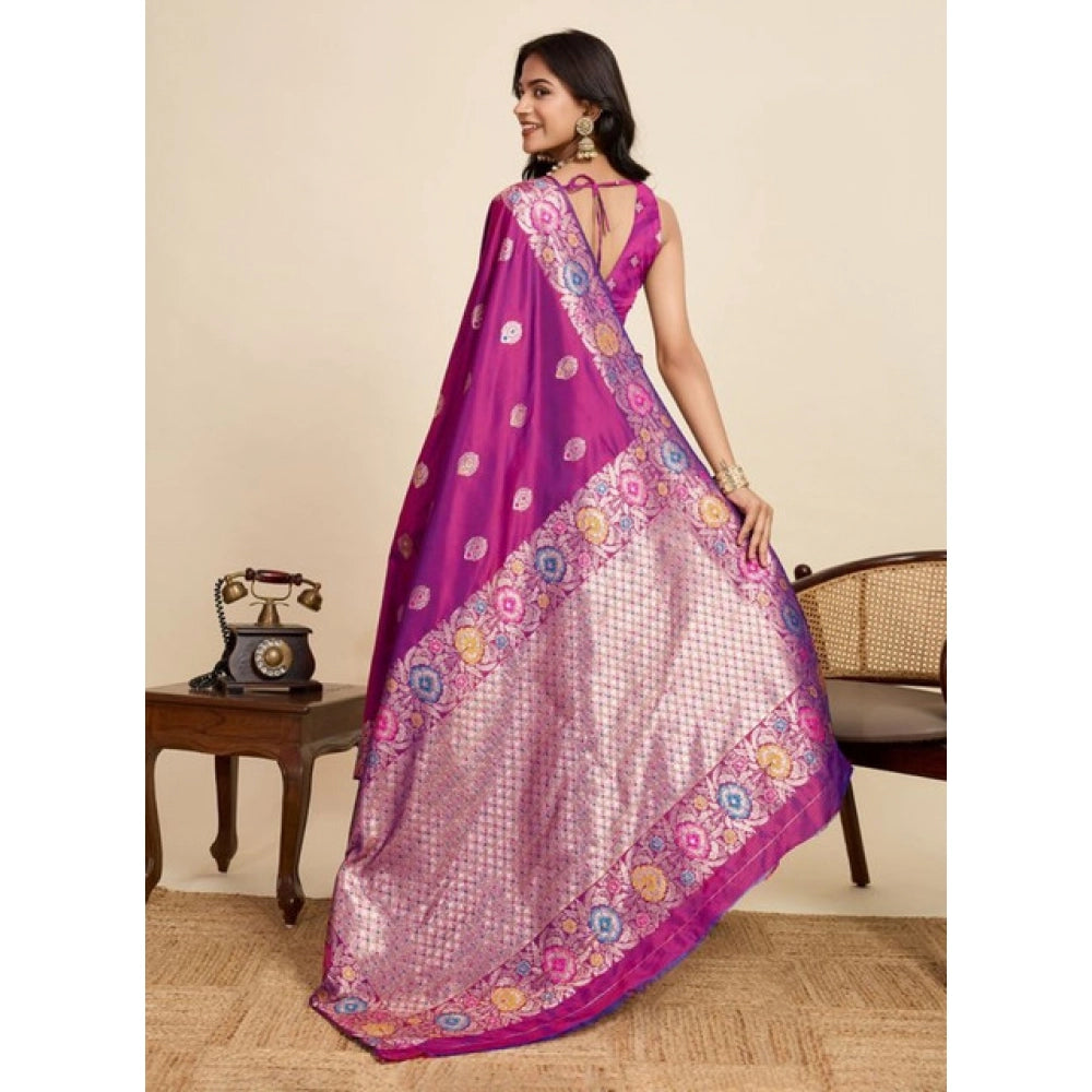Snuggle Spot Women's Faux_Banarasi_Silk Woven Saree With Unstitched Blouse 5.5Mtr (Magenta)