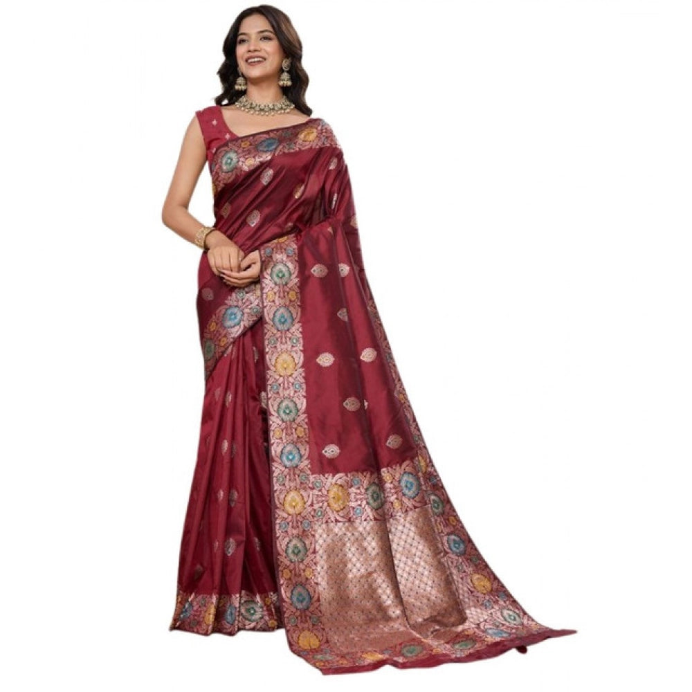 Snuggle Spot Women's Faux_Banarasi_Silk Woven Saree With Unstitched Blouse 5.5Mtr (Maroon)