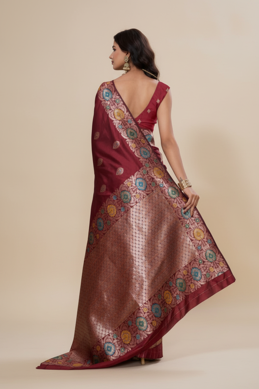 Snuggle Spot Women's Faux_Banarasi_Silk Woven Saree With Unstitched Blouse 5.5Mtr (Maroon)