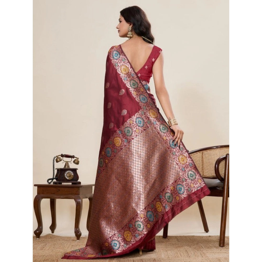 Snuggle Spot Women's Faux_Banarasi_Silk Woven Saree With Unstitched Blouse 5.5Mtr (Maroon)