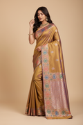 Snuggle Spot Women's Faux_Banarasi_Silk Woven Saree With Unstitched Blouse 5.5Mtr (Mustard)