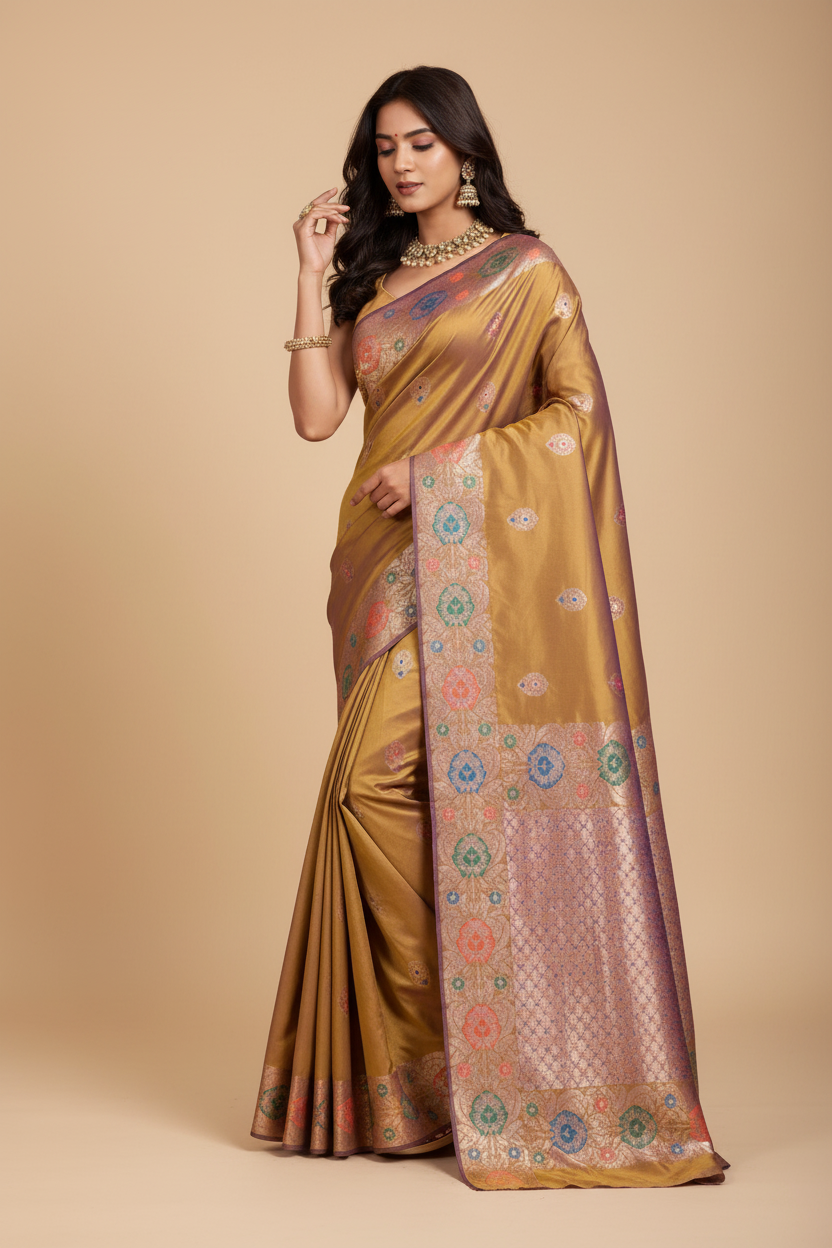 Snuggle Spot Women's Faux_Banarasi_Silk Woven Saree With Unstitched Blouse 5.5Mtr (Mustard)