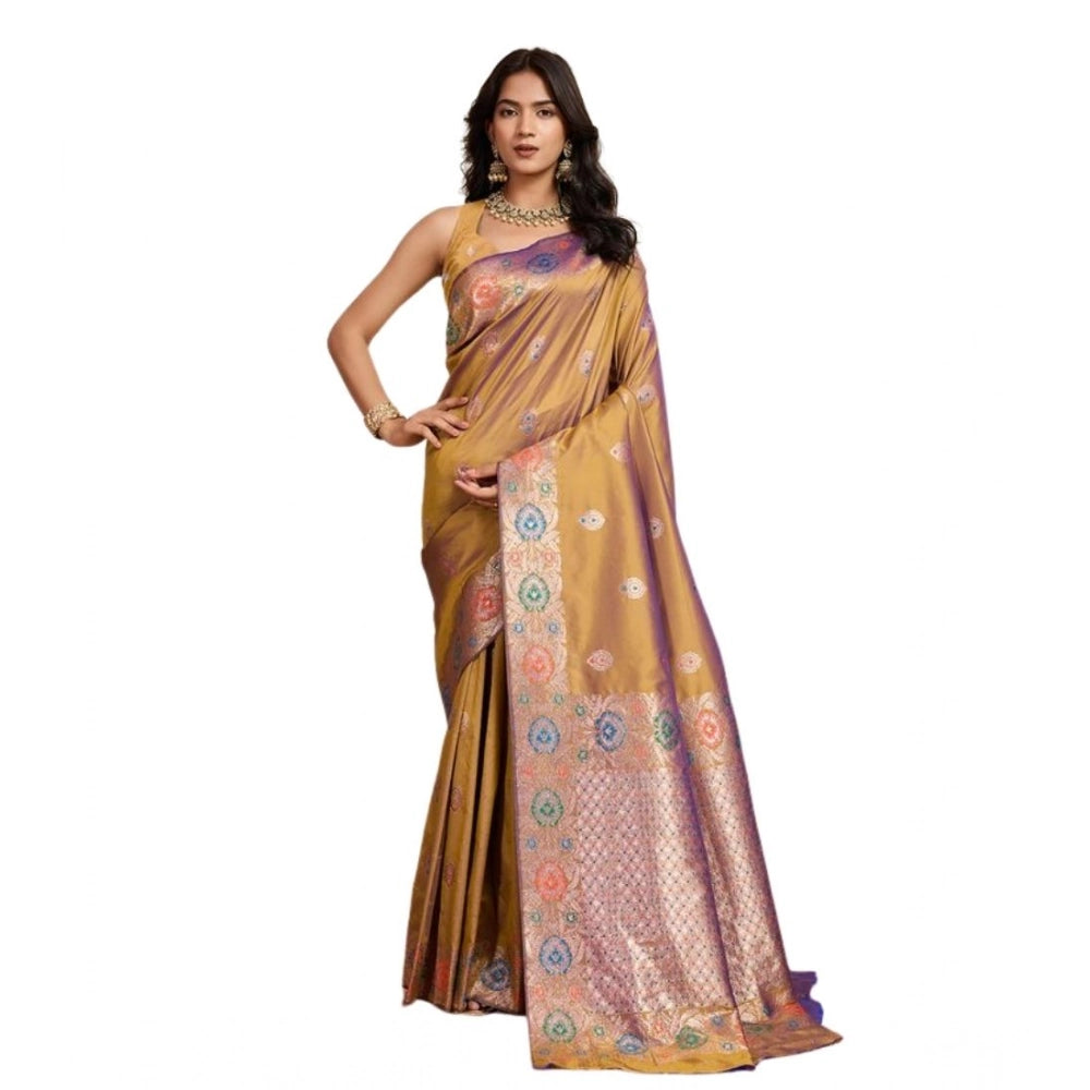Snuggle Spot Women's Faux_Banarasi_Silk Woven Saree With Unstitched Blouse 5.5Mtr (Mustard)