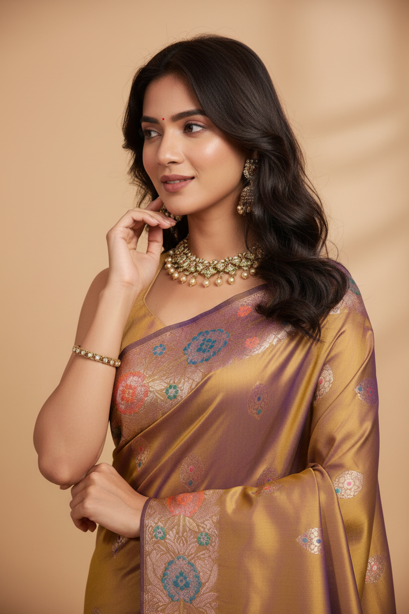 Snuggle Spot Women's Faux_Banarasi_Silk Woven Saree With Unstitched Blouse 5.5Mtr (Mustard)