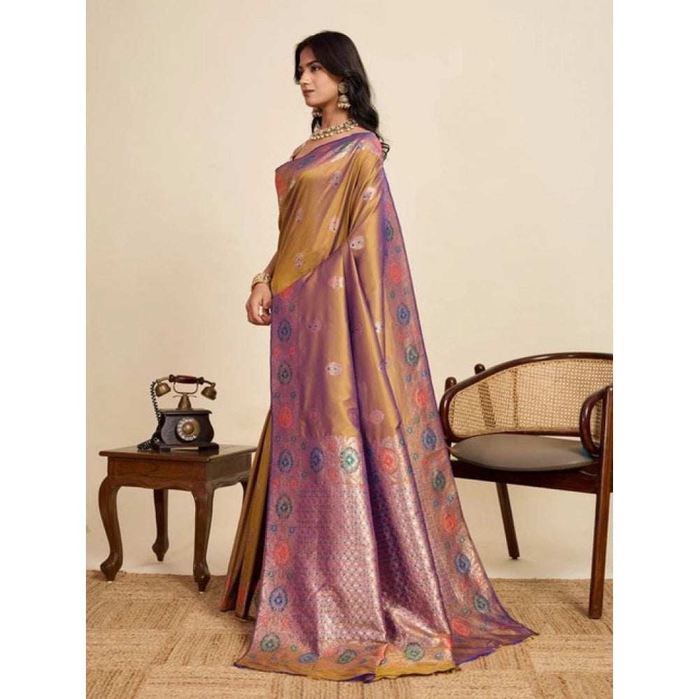 Snuggle Spot Women's Faux_Banarasi_Silk Woven Saree With Unstitched Blouse 5.5Mtr (Mustard)