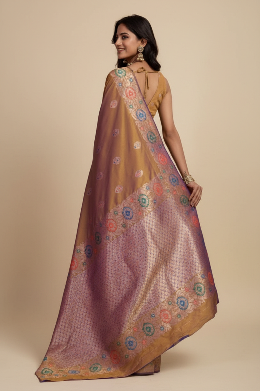 Snuggle Spot Women's Faux_Banarasi_Silk Woven Saree With Unstitched Blouse 5.5Mtr (Mustard)