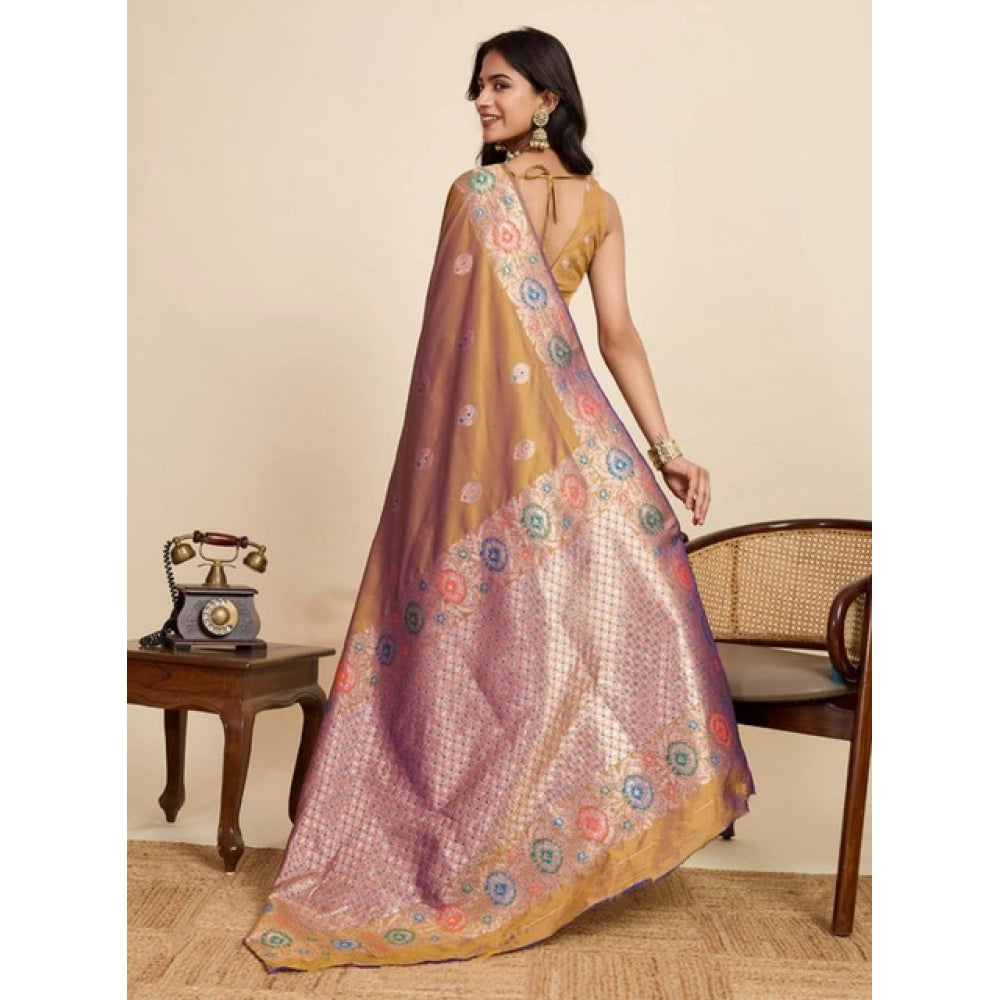 Snuggle Spot Women's Faux_Banarasi_Silk Woven Saree With Unstitched Blouse 5.5Mtr (Mustard)