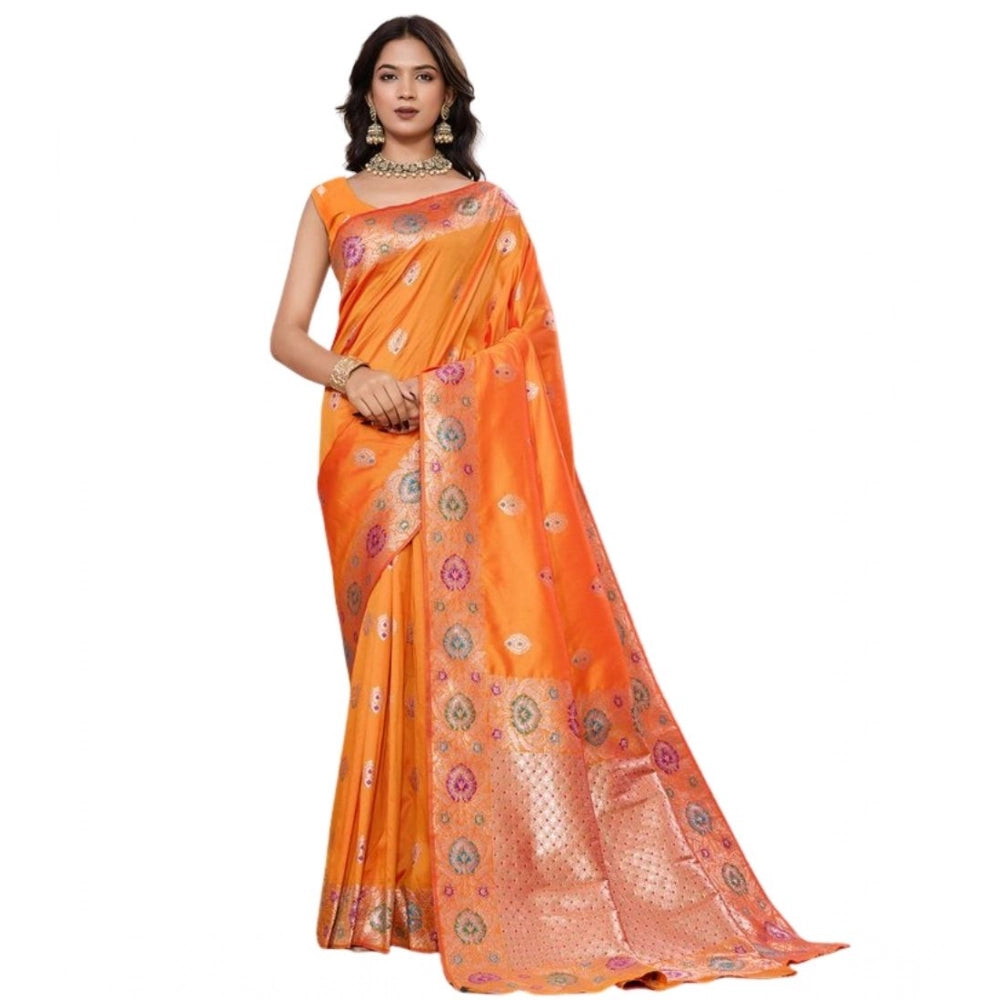 Snuggle Spot Women's Faux_Banarasi_Silk Woven Saree With Unstitched Blouse 5.5Mtr (Orange)