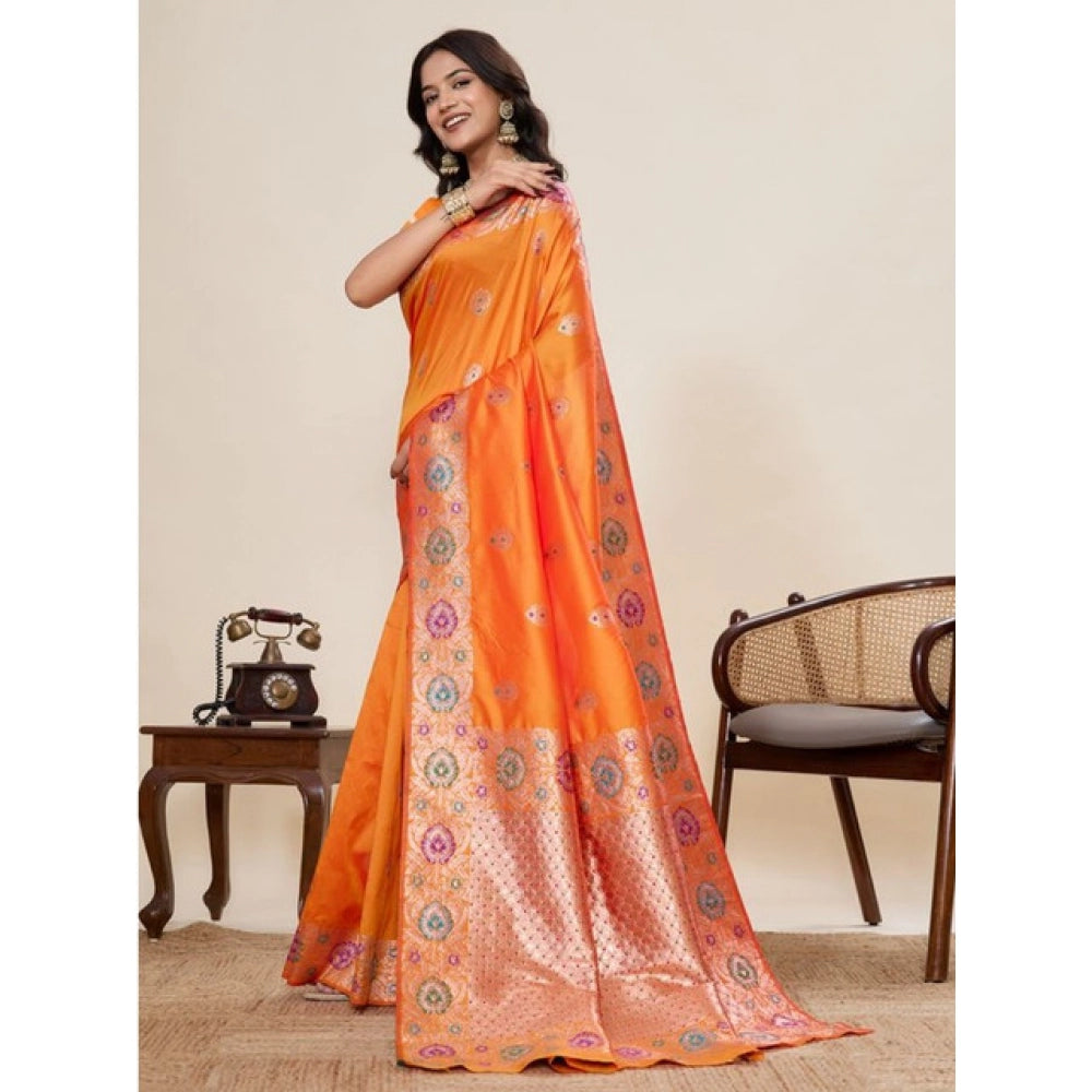 Snuggle Spot Women's Faux_Banarasi_Silk Woven Saree With Unstitched Blouse 5.5Mtr (Orange)