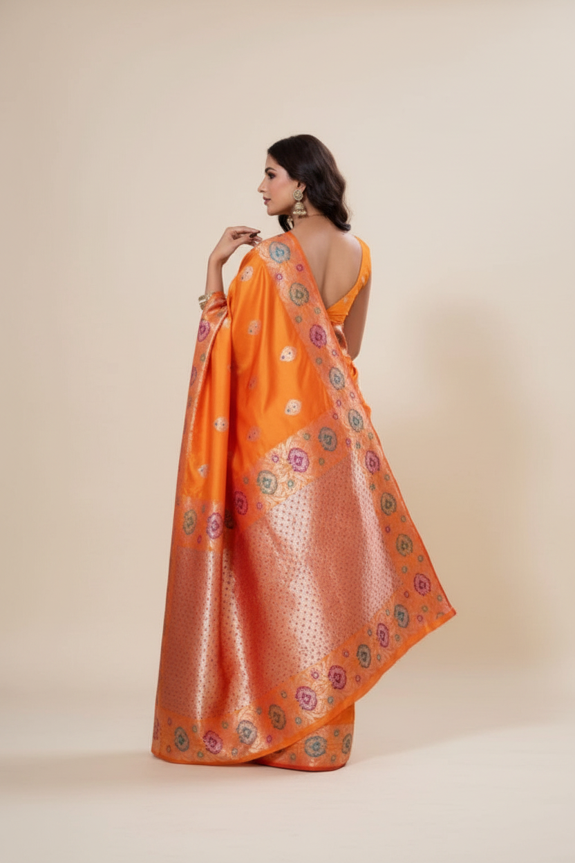 Snuggle Spot Women's Faux_Banarasi_Silk Woven Saree With Unstitched Blouse 5.5Mtr (Orange)