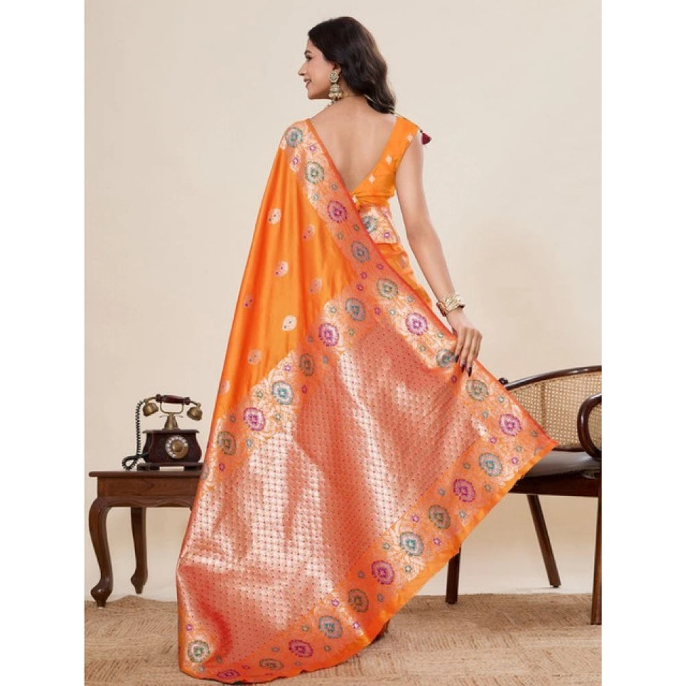 Snuggle Spot Women's Faux_Banarasi_Silk Woven Saree With Unstitched Blouse 5.5Mtr (Orange)