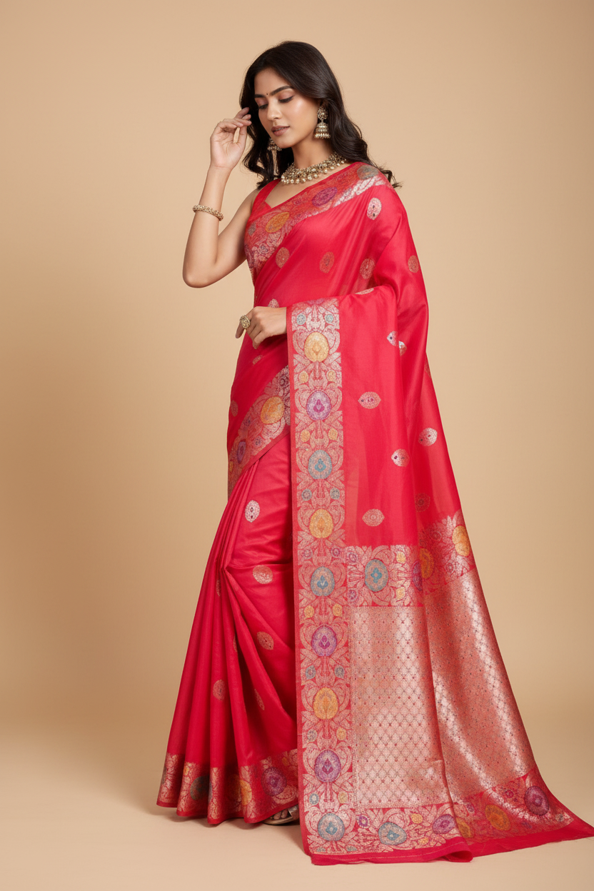 Snuggle Spot Women's Faux_Banarasi_Silk Woven Saree With Unstitched Blouse 5.5Mtr (Red)