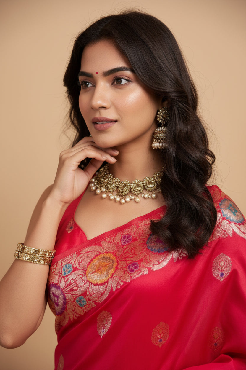 Snuggle Spot Women's Faux_Banarasi_Silk Woven Saree With Unstitched Blouse 5.5Mtr (Red)