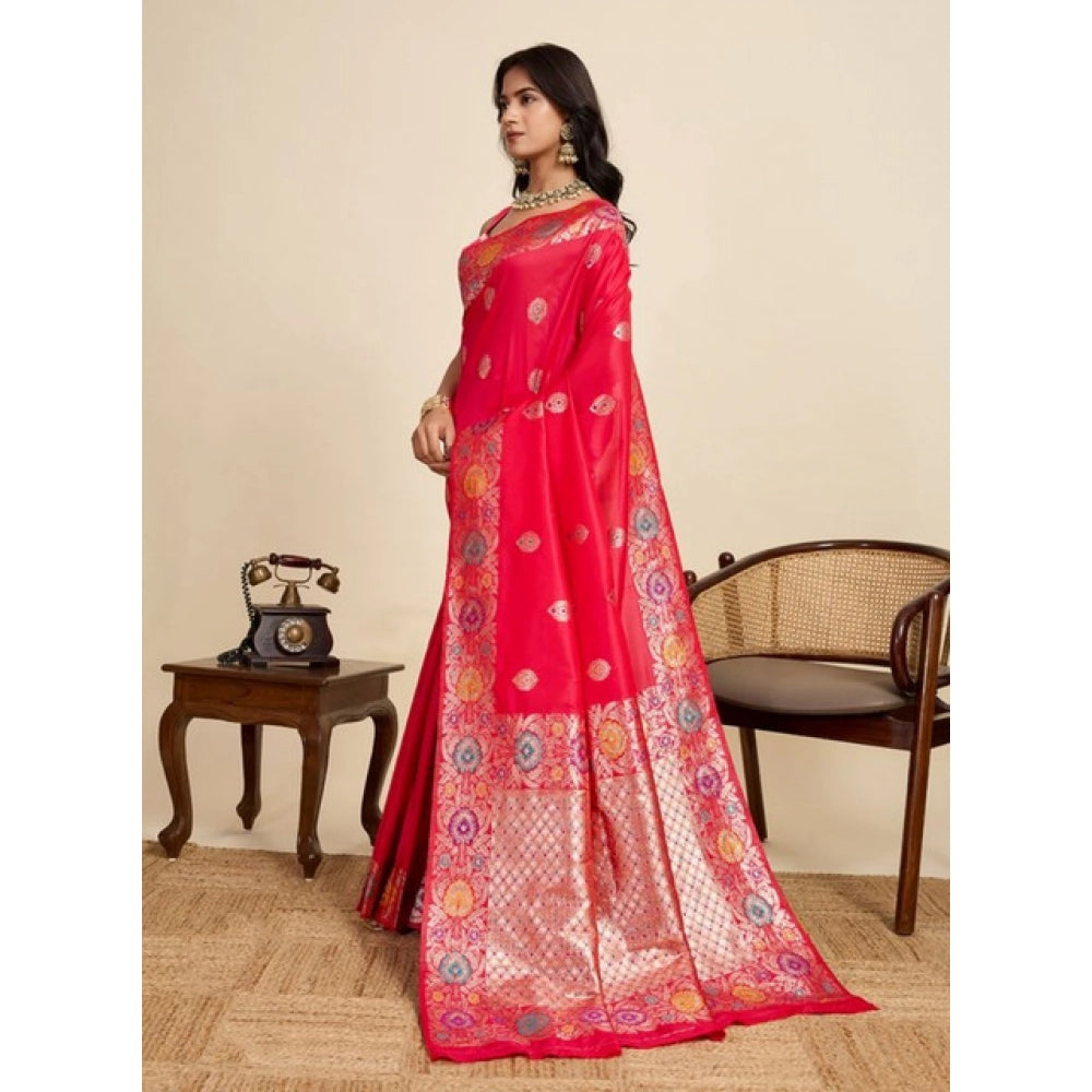 Snuggle Spot Women's Faux_Banarasi_Silk Woven Saree With Unstitched Blouse 5.5Mtr (Red)