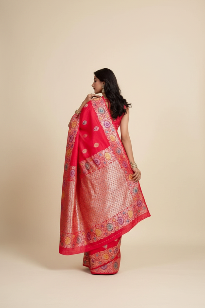 Snuggle Spot Women's Faux_Banarasi_Silk Woven Saree With Unstitched Blouse 5.5Mtr (Red)
