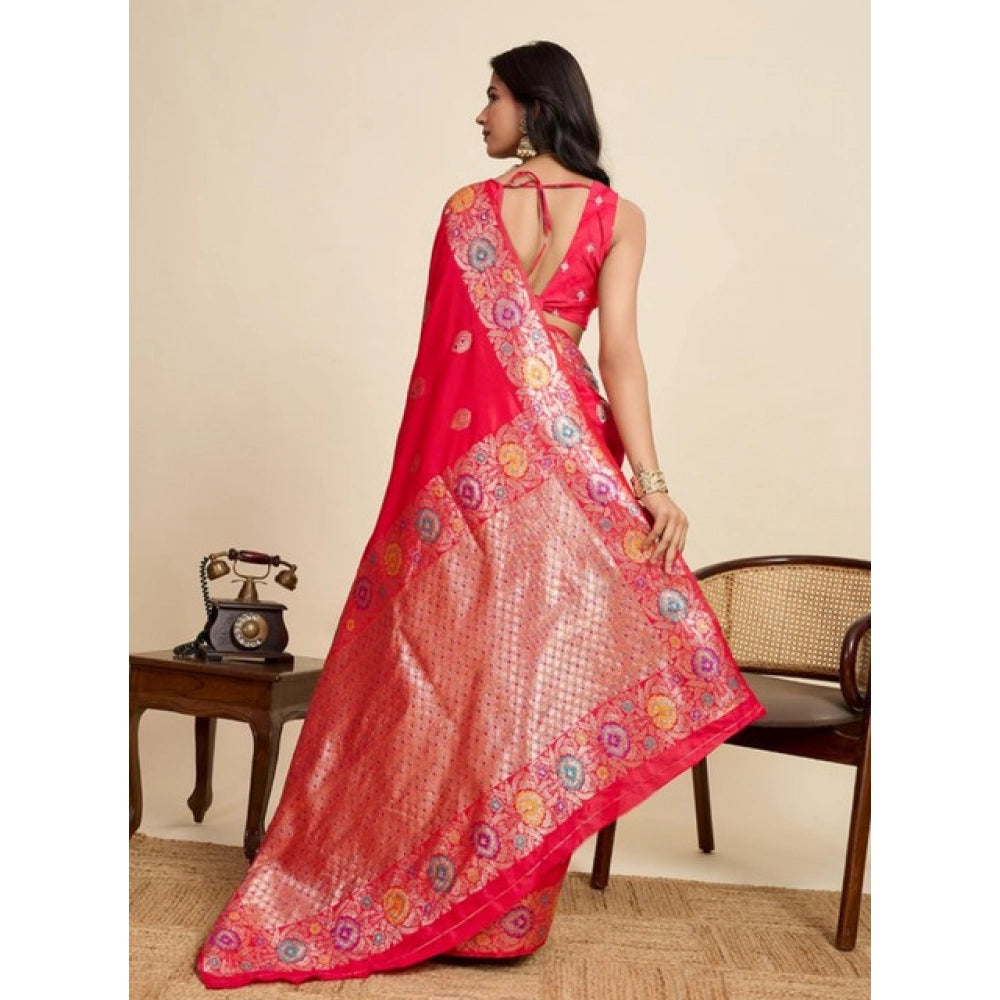 Snuggle Spot Women's Faux_Banarasi_Silk Woven Saree With Unstitched Blouse 5.5Mtr (Red)